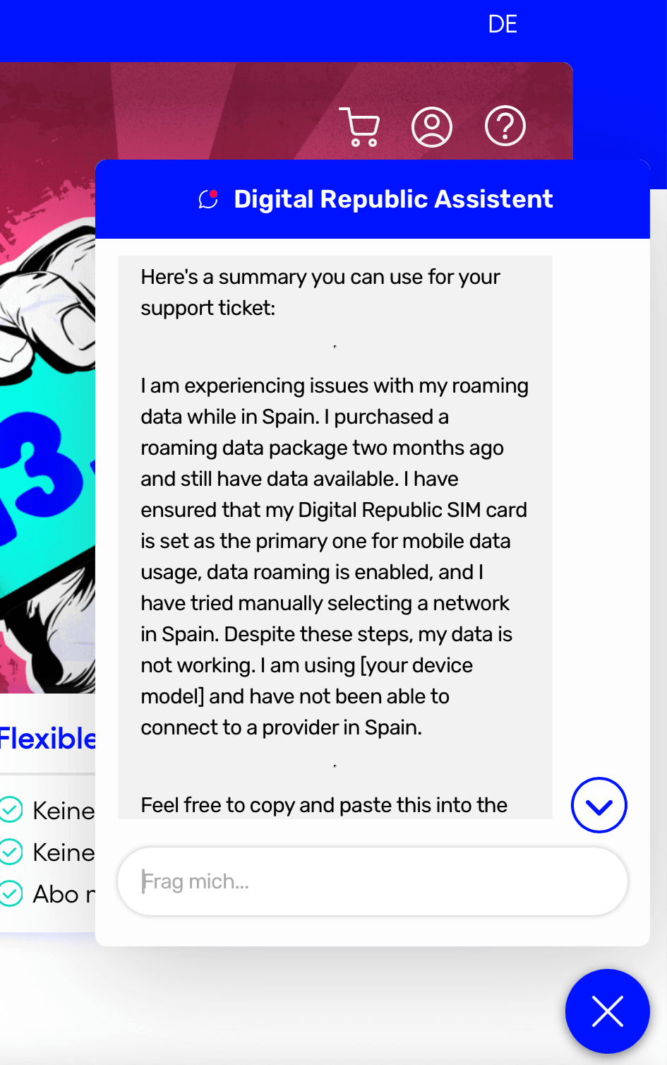 Digital's Republic' AI Agent issue summary for ticketing 